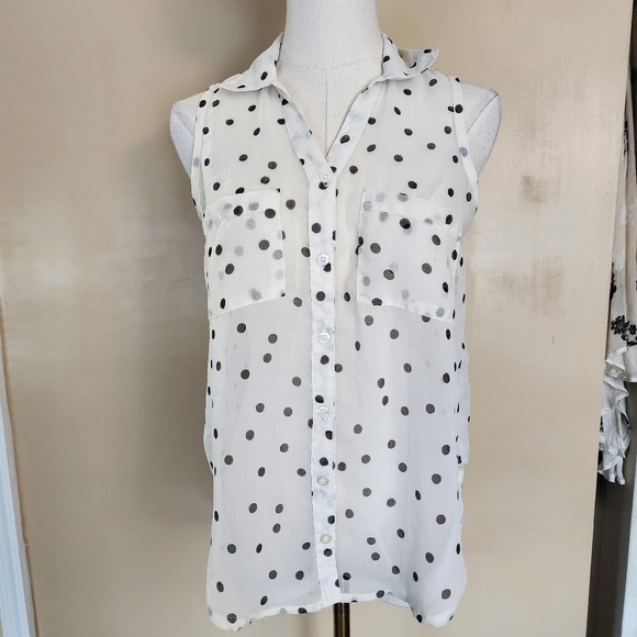 Cream/Black Polka-Dot Button-Down Shirt, Women's S - Picture 4 of 7